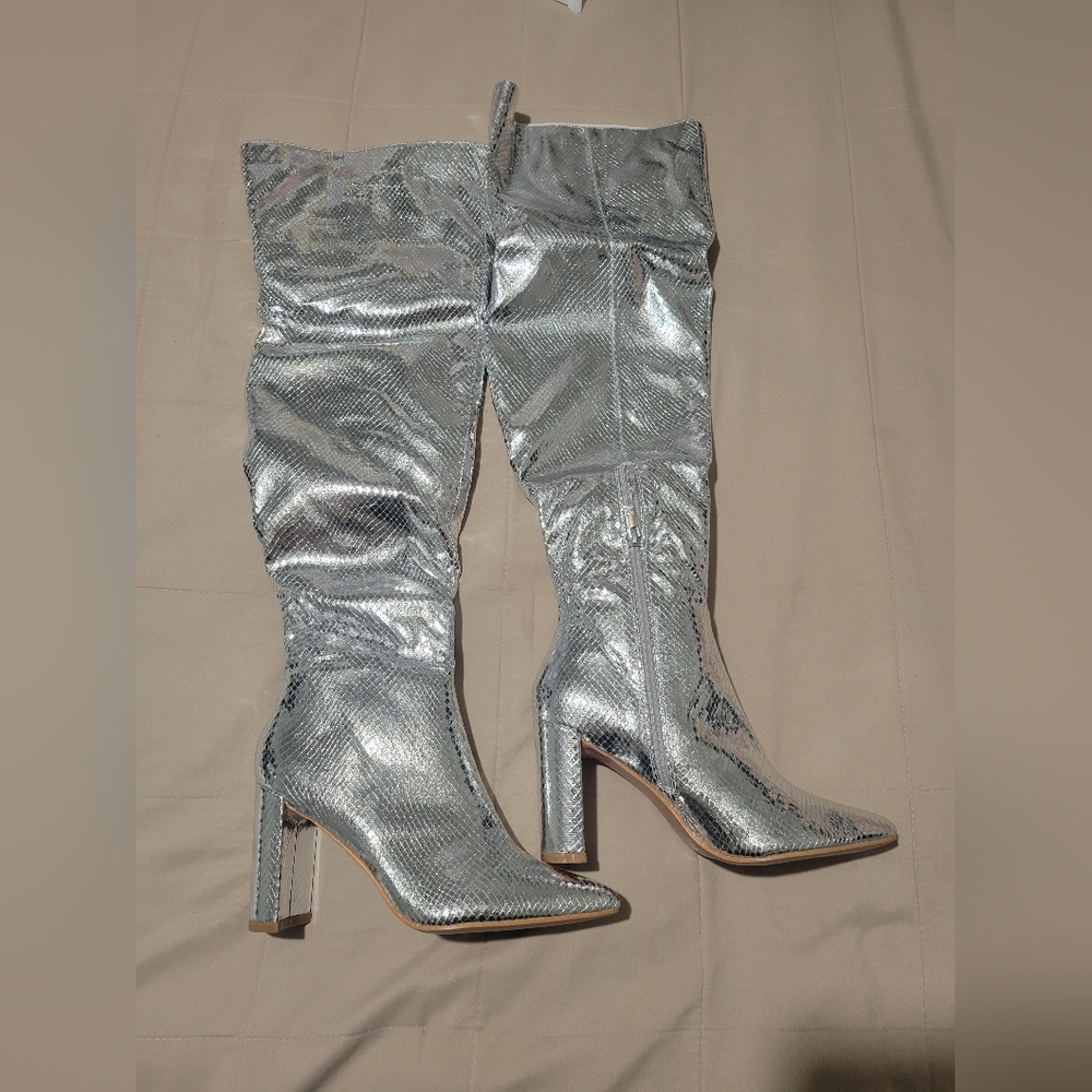 New York & Company Silver Knee-High Women's Boots